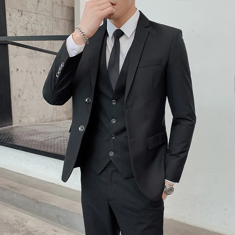 Herren-Slim-Fit-Dreiteiler im koreanischen Stil für Business, professionelle formelle Kleidung, Trauzeuge, Bräutigam, Hochzeit, koreanischer Stil, kleiner Sui
