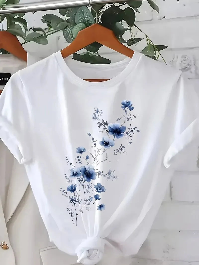 Einfach bedrucktes T-Shirt, verschiedene bedruckte Damenoberteile, lässiges, bequemes Sommer-T-Shirt, Damenoberteile