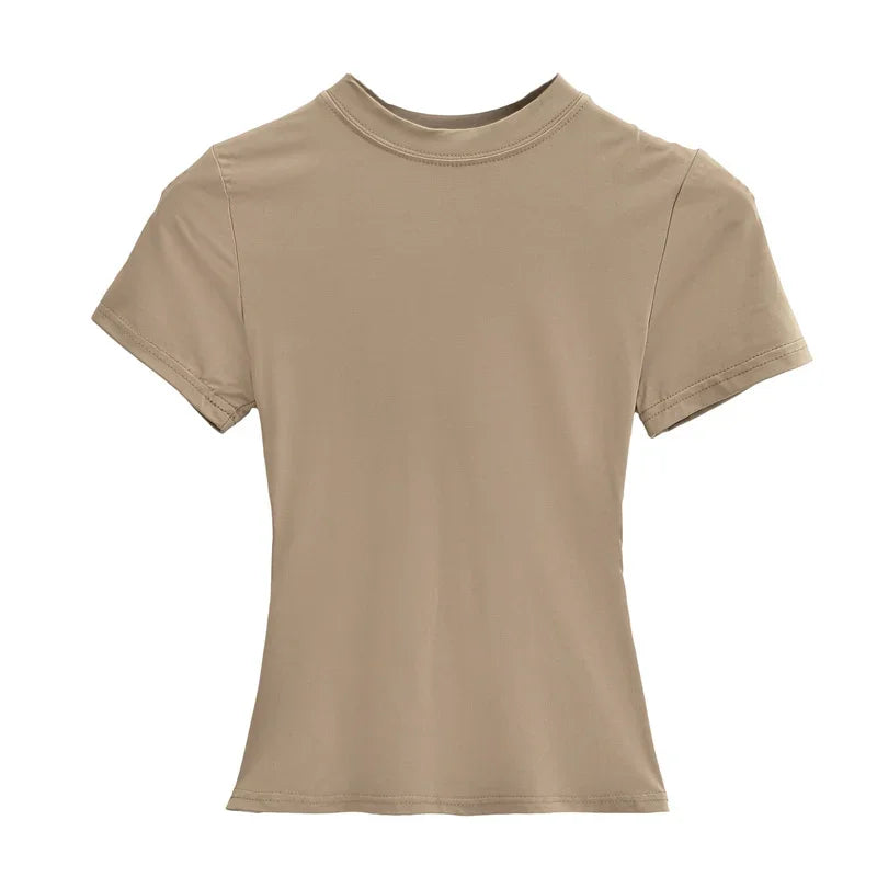2025, neues, hochwertiges, lässiges T-Shirt, sexy, schlanke, kurze Ärmel, Modetrend, solide Damenbekleidung, Y2K-Tops