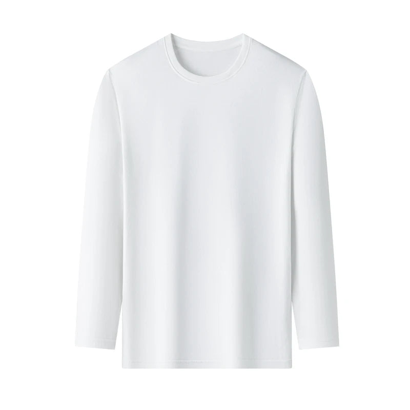 Herren-T-Shirt, einfarbig, Rundhalsausschnitt, Baumwolle, langärmelig, Sommer, bequem