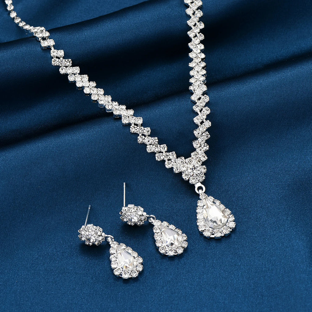 3 Pieces Of Fashionable Women's Water Drop Necklaces And Earrings Set For Wedding Season, Banquet And Party Accessories-2910