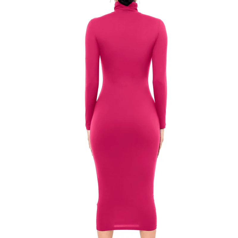 Winter Schwarz Rollkragen Sexy Frauen Kleid Herbst Langarm Dünne Midi Boydcon Casual Blau Plüsch Knie-Länge Party