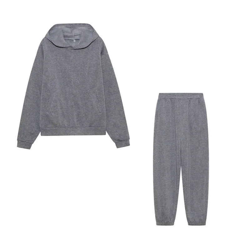 Plus Size 2024 Autumn/Winter Amazon Cross-Border Women's Fashion Casual Thickened Long Sleeve Sweatshirt Trousers Two-Piece Suit