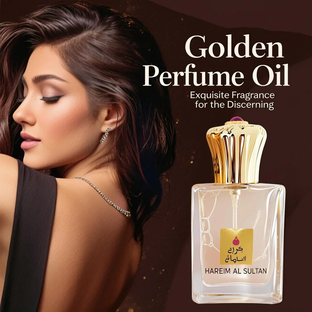 Goldenes Parfümöl – arabische Oudh-, Bernstein- und Rosenmischung. Langanhaltender Unisex-Duft mit natürlichen Inhaltsstoffen für den ganzen Tag.