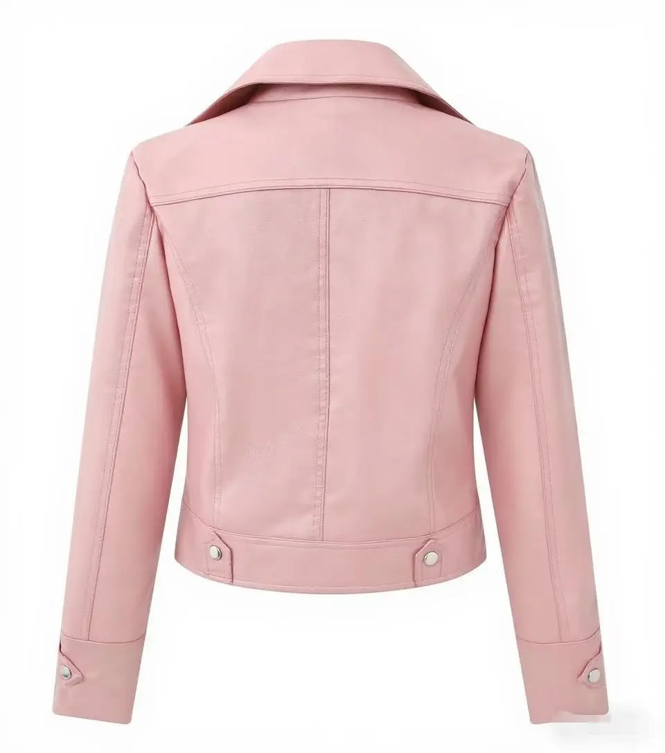Modische rote PU-Lederjacke für Damen, kurzer Mantel, Stehkragen, Frühling und Herbst, dünner Stil, künstlerische Retro-Passform, lange Ärmel