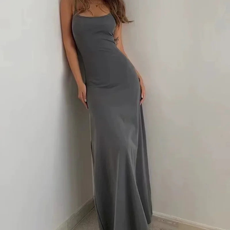 Sommer frauen neue stil modische einfache temperament schlinge lange backless dünne taille sexy süße würzige lange beiläufige kleid