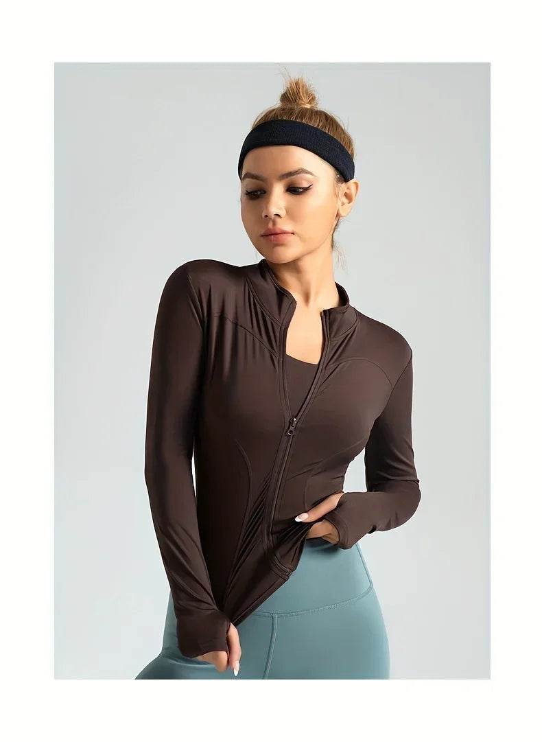 Seamless Sports Outerwear Yoga Coat Cropped Jacket for Gym Running High Waisted Moisture Wicking Workout Top with  Coat Women