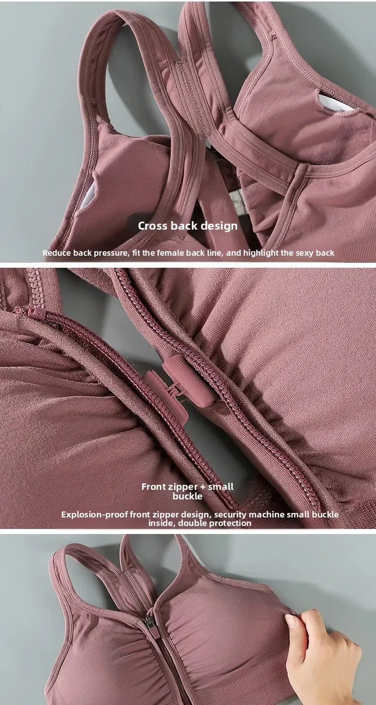 CZGUKE Running Fitness Sports Bra Front Zipper Women's Underwear Shockp roof Top Bra Breathable Seamless Yoga Bra