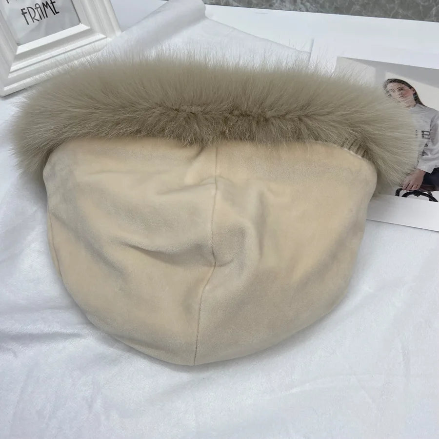New Stylish Beanie Hats for Women Winter Warm Fluffy Bone Cap Soft Outdoor Thick Natural Fox Fur Hat Female Dome Hats