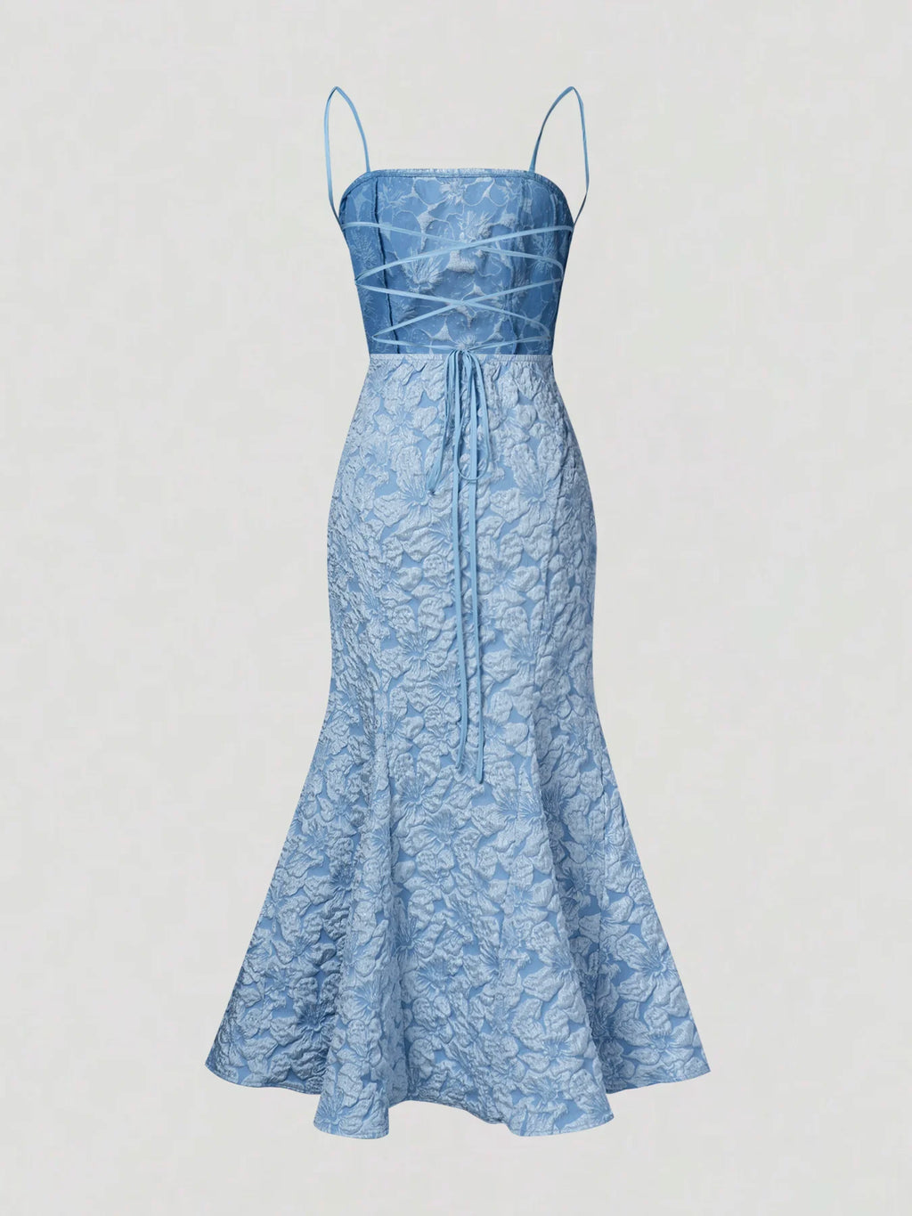 Damen Meerjungfrauenkleid Hellblau mit Spaghettiträgern, rückenfrei, Schnürung, Maxirock, formelles Abendkleid für Frühling und Sommer