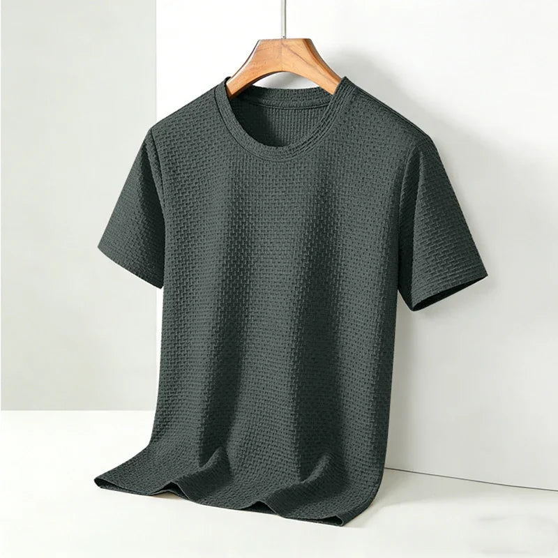 Hochwertiges Herren Waffelstrick T-Shirt Atmungsaktives Kurzarm Freizeit- und Loungewear-Oberteil