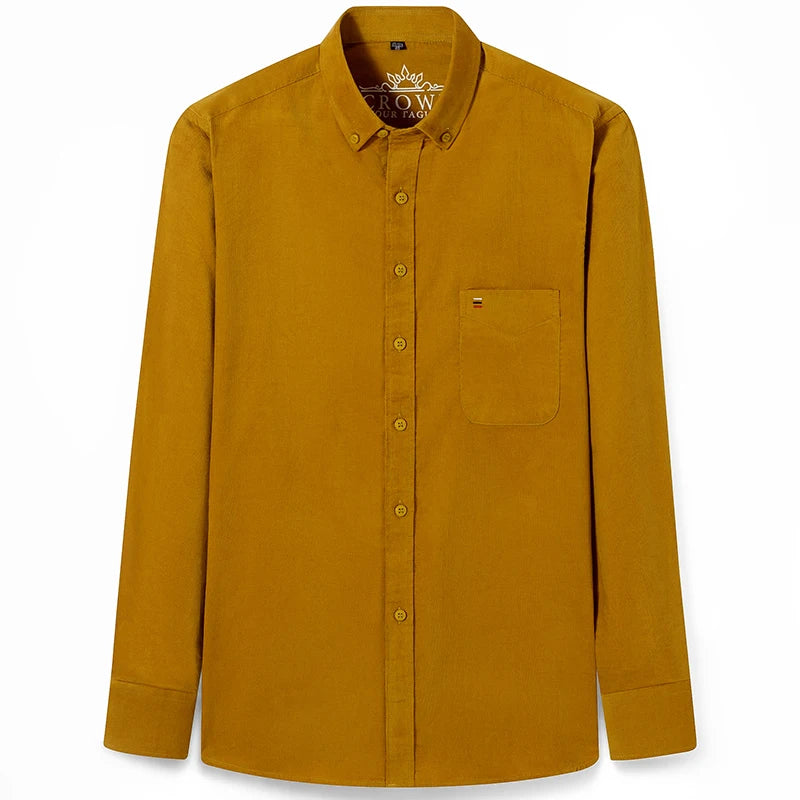 Neue Herrenhemden aus reiner Baumwoll-Cord, modisch, Business-Casual, bequem, extra Größe, einfarbig, langärmelig, Herrenbekleidung
