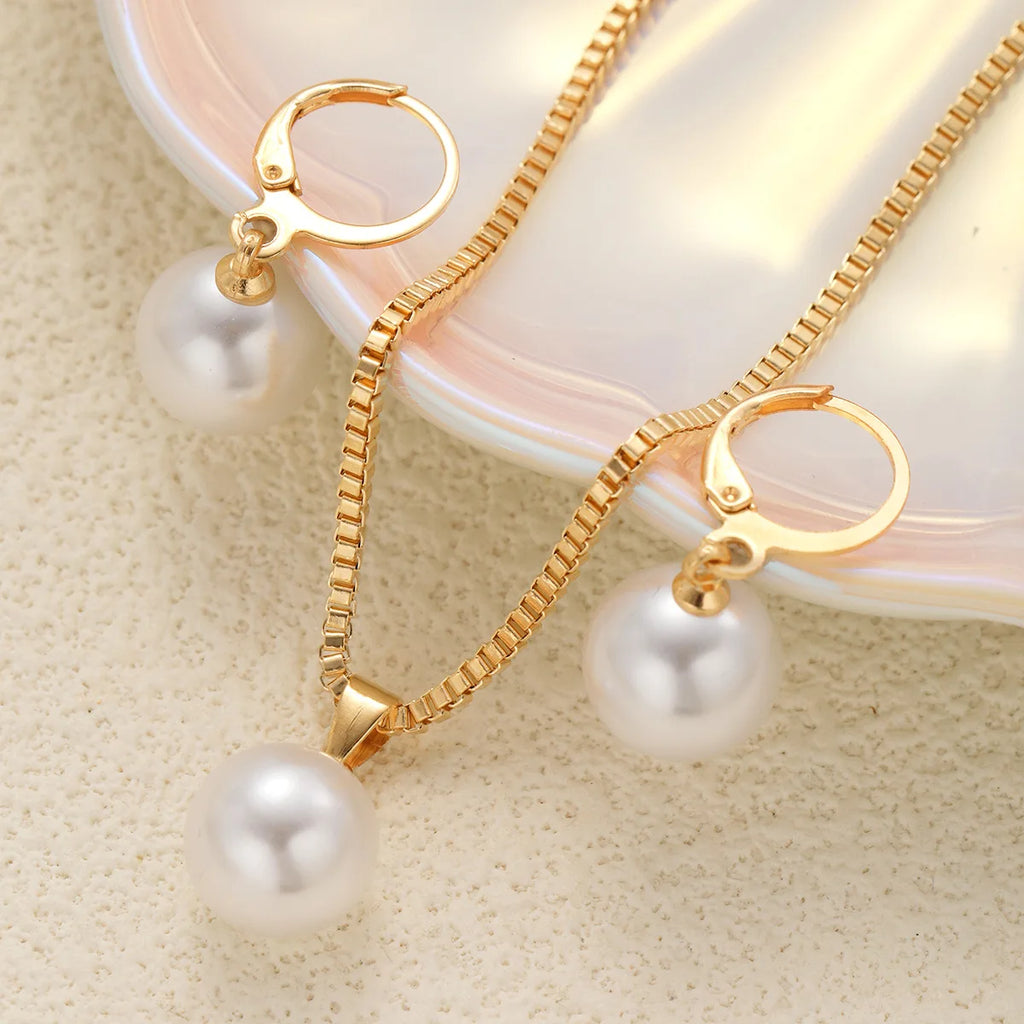 Mode Perlen Schmuck Set Für Frauen Baumeln Ohrringe Anhänger Halskette Einfache Zierliche Täglichen Tragen Outfit Party Zubehör