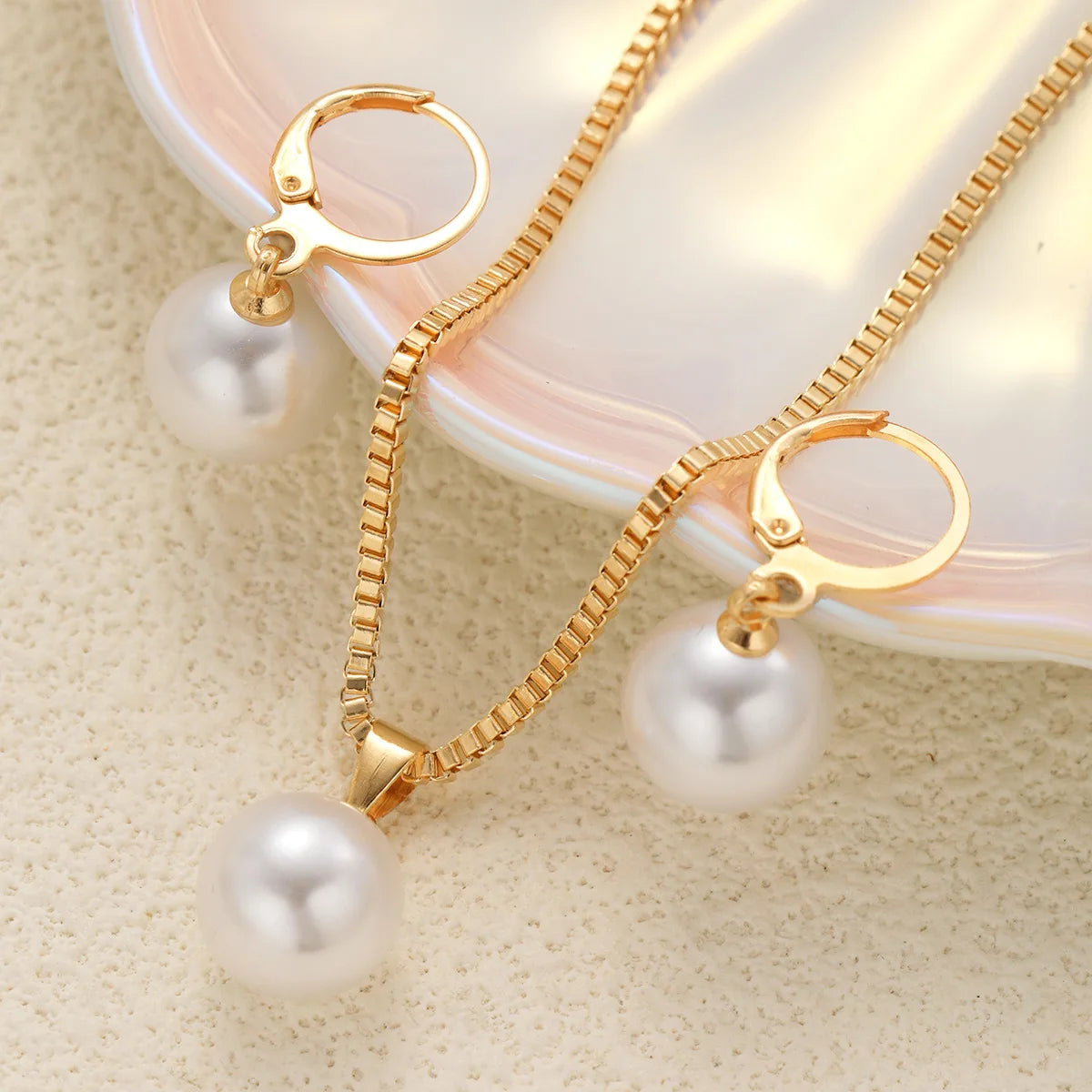 Mode Perlen Schmuck Set Für Frauen Baumeln Ohrringe Anhänger Halskette Einfache Zierliche Täglichen Tragen Outfit Party Zubehör