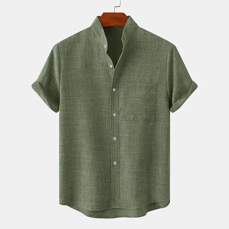 Herrenoberteile aus Leinen, 100 % heißer Verkauf, Leinenhemd, halbe Strickjacke, Knopfleiste, Stehkragen, einfarbiges Hemd, Leinen, europäische Größe