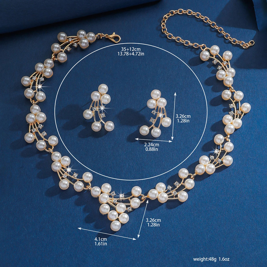 Modisches Damen-Design, Halskette mit Kunstperlen, Ohrringen, Schmuckset, geeignet für Hochzeiten, Versammlungen, Feiertage, Geschenke