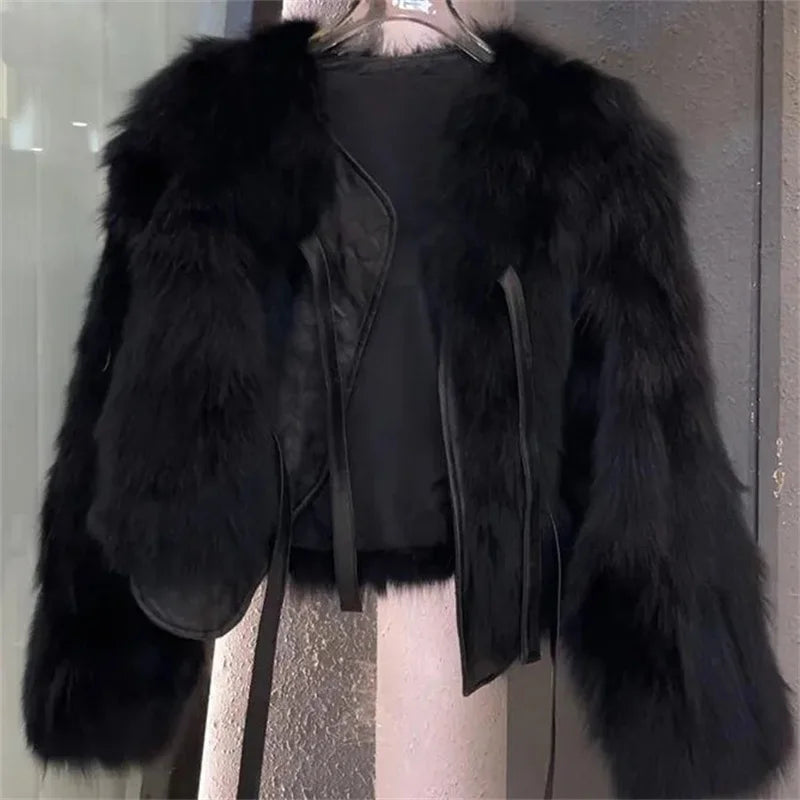 Nachahmung Fuchs pelz gras Mantel frauen Kurze 2025, Herbst/Winter Neue Koreanische version Vielseitig Spitze up Dicke top Weibliche Warme Outwear