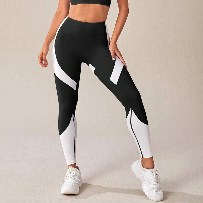 Farbblockierte Yoga-Hose mit hoher Taille, Leggings für Damen, Bauchkontrolle, Workout-Leggings für Damen