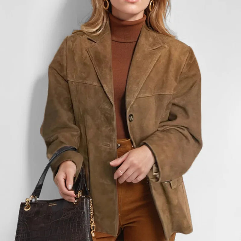2024 herbst Winter Frauen Jacke Mit Revers Frau Casual Einreiher Tasche Langarm Kurzen Mantel Straße Mantel