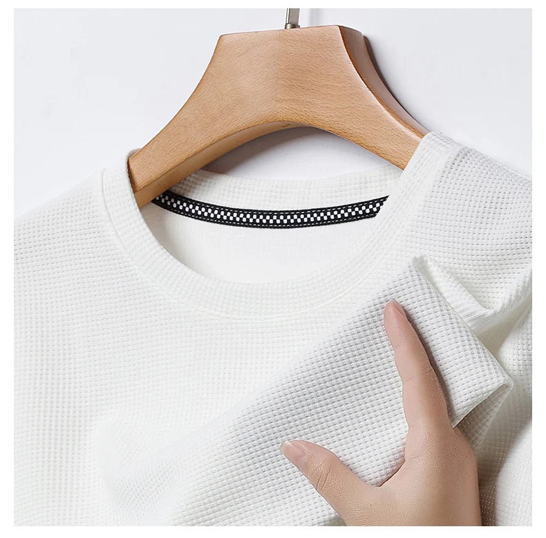 Kurzarm-PoloshirtKurzarm Waffle Solid Polot Fashion Splicing Herren-Rundhals-Top aus Baumwolle mit kurzen Ärmeln für den täglichen Gebrauch