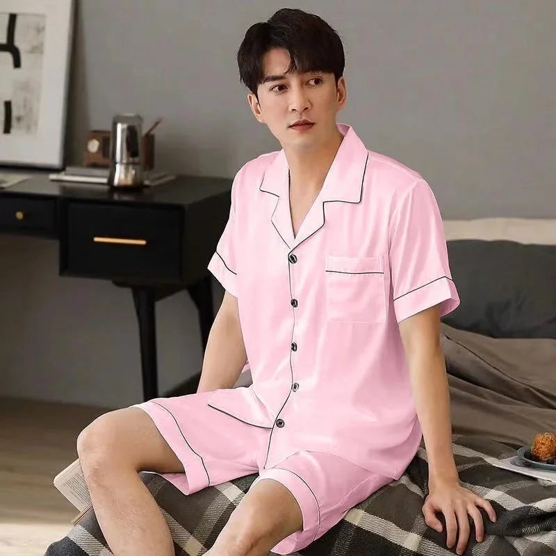 Champagner Eis Seide Nachtwäsche Kurzarm männer Dünne Modell Hause Kleidung Set Simulation Seide Strickjacke Kurze Hosen Jugend Stil