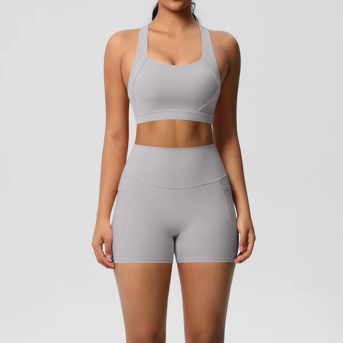 2PCS Sportswear Mit Taschen Yoga Set Gymnastik Kleidung Yoga Anzüge Für Frauen Trainingsanzüge Sport Shorts Crossover Bh Gym Leggings