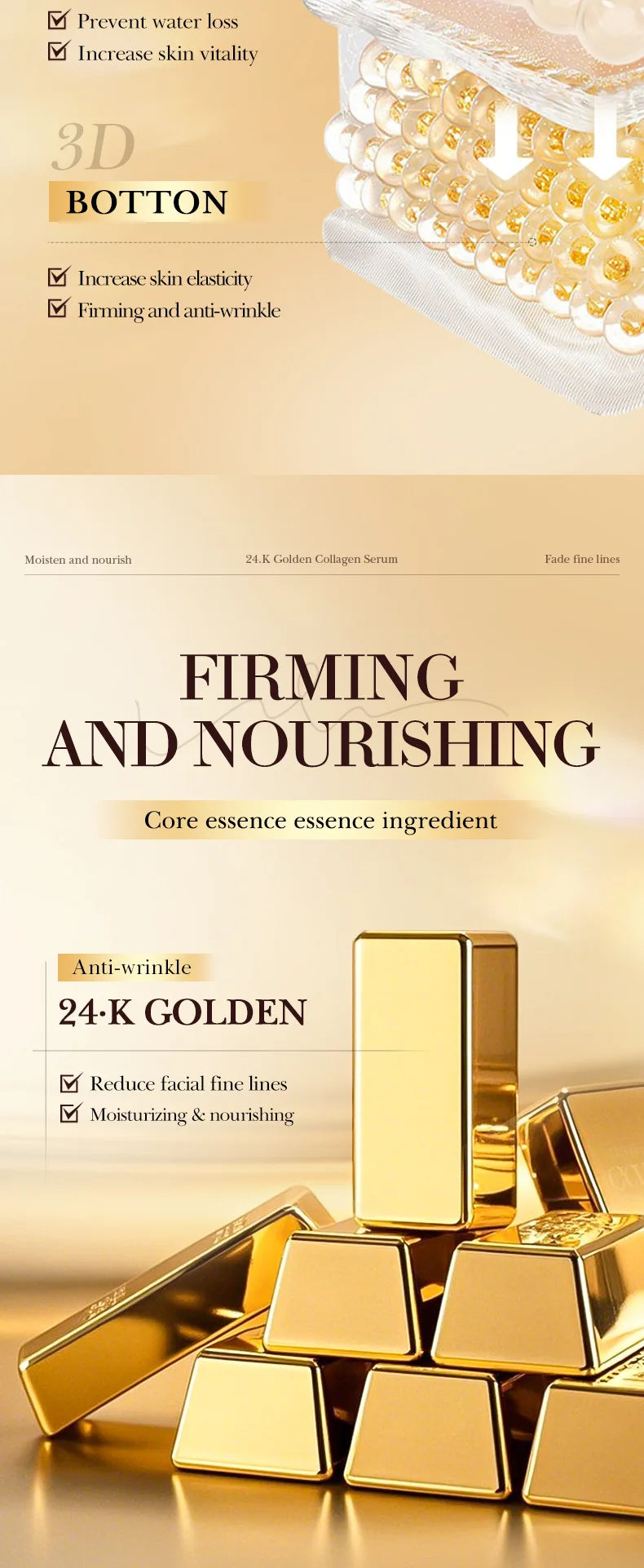 SADOER 24K Golden Collagen Serum für das Gesicht, feuchtigkeitsspendend, Anti-Falten, feuchtigkeitsspendend, Anti-Aging, Gesichtsessenz, Hautpflegeprodukte