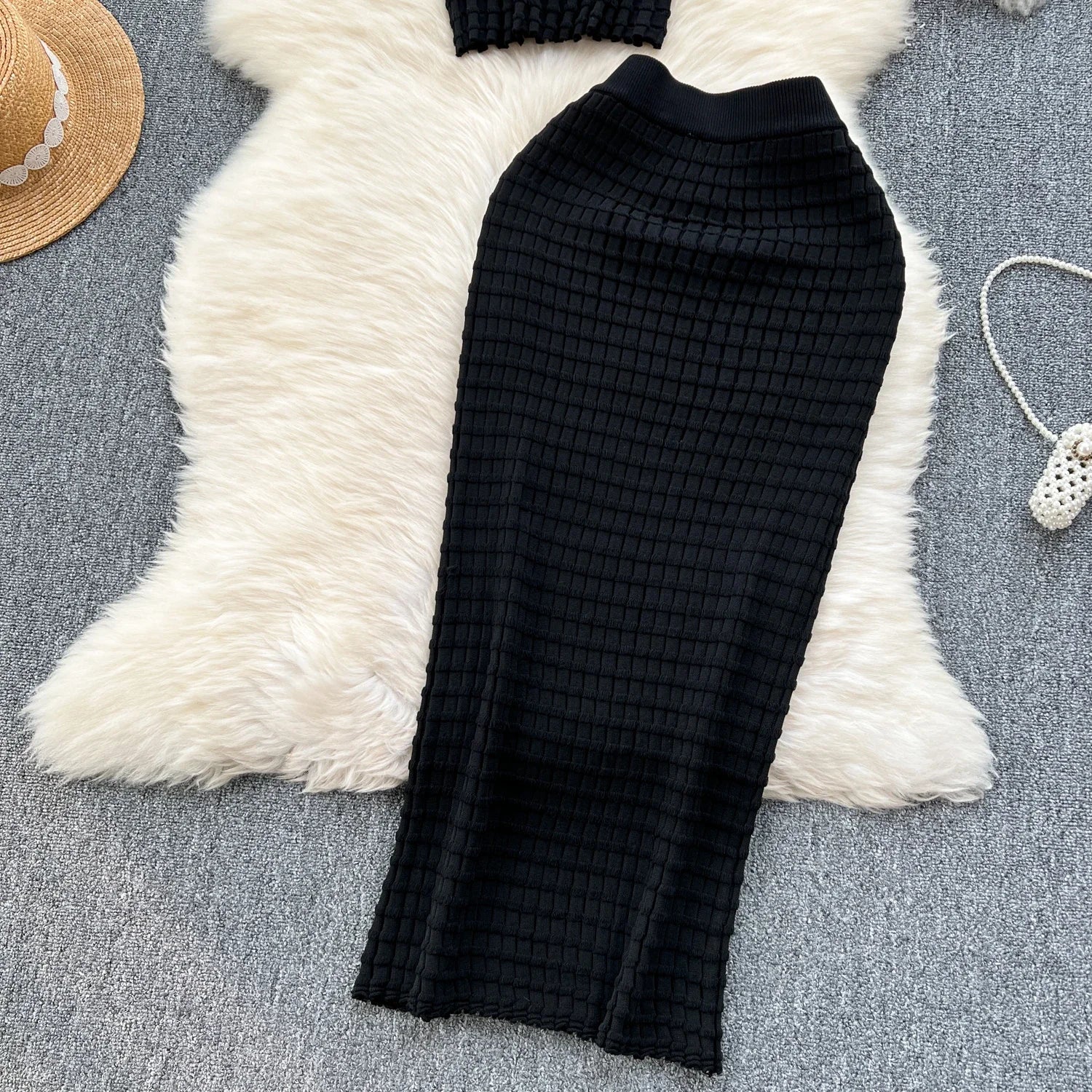 Sommer Frauen Mode Rock Set sexy ärmellose Tanktops hohe Taille schlanke lange Saya weibliche zweiteilige Anzüge stricken feste Kleidung