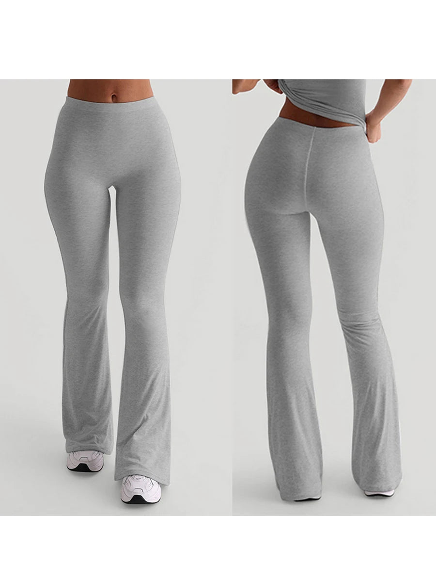 Women Casual Solid Colors High Waist Bell Bottoms Trendy Bootcut Trousers Flared Leggings Pants for Streetwear