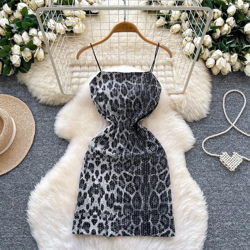 SINGREINY Sexy Leopard Frauen Kleid 2026 Sommer Trendy Nacht Club Party Sling Spicy Girl Pailletten Glitter Bodycon Mini Kleider