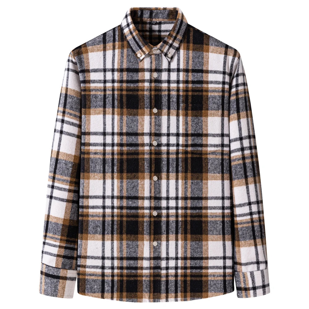 Langärmliges Flanell-Karohemd für Herren – weiche reine Baumwolle, Button-Down-Hemden, dick, Herbst und Winter – Wochenend-Casual, Ausgehen