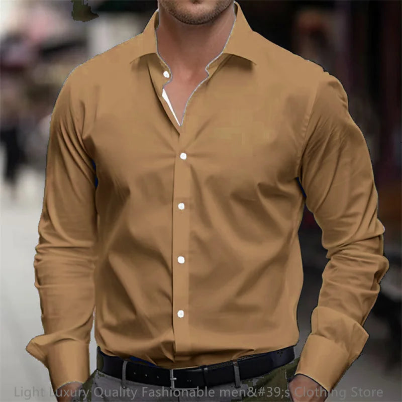 21-farbiges Herrenhemd, einfarbiges Hemd, langärmeliges Revershemd, einreihige Kleidung, Business, Büro, Mode, lässig, XS-6XL