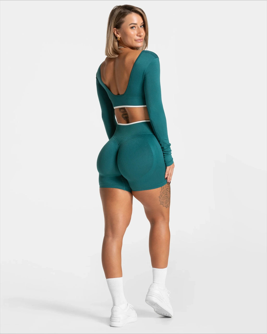 Frauen Nahtlose Gym Einfarbig Sport Shorts Weiß Taille Enge Hohe Taille Hüfte Heben Yoga Hosen Laufsport Shorts