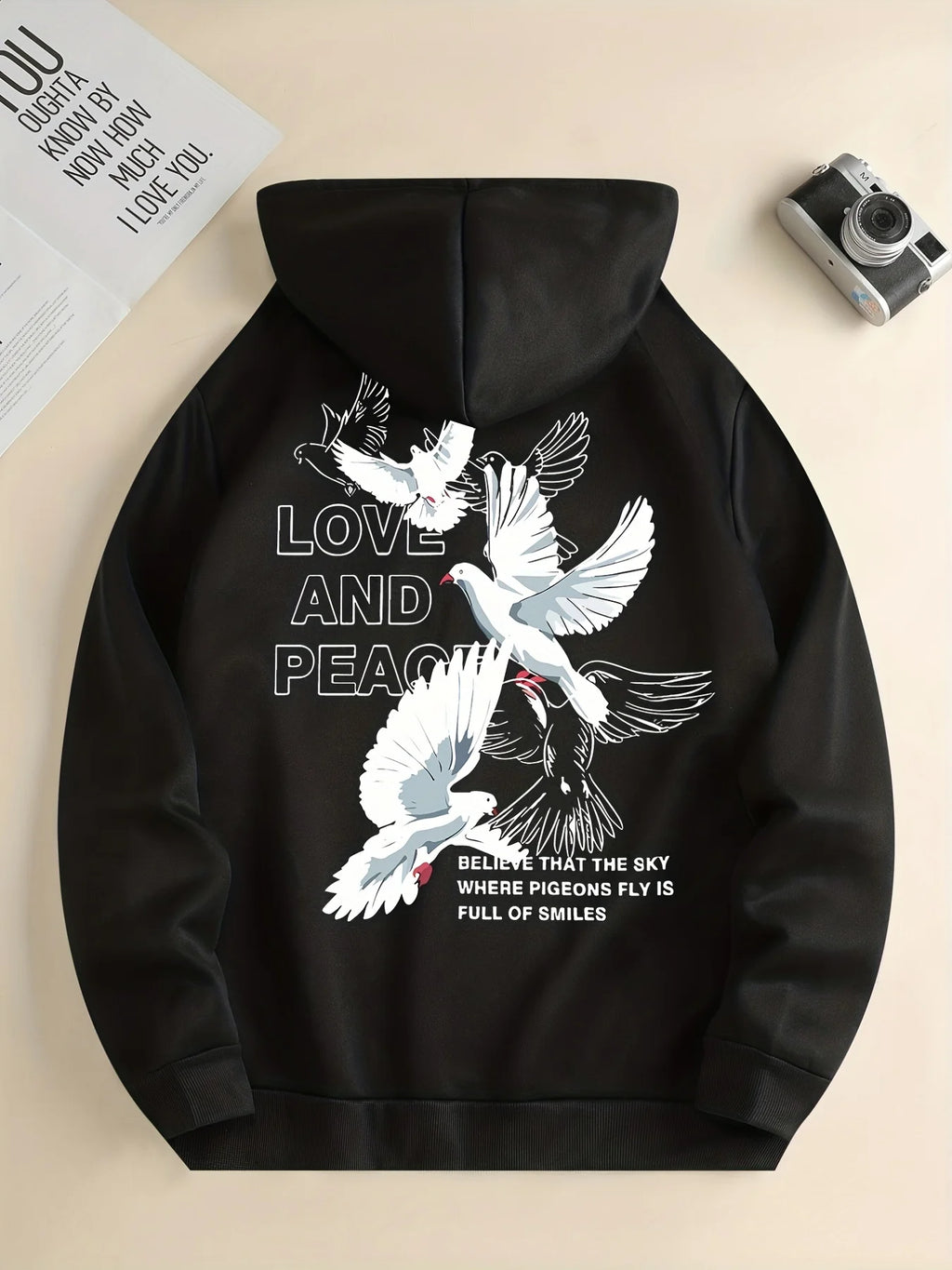 Liebe Und Frieden Brief Taube Gedruckt Hoodies Casual Frauen Sweatshirts Bequeme Fleece Pullover Crewneck Lose Weibliche Kleidung