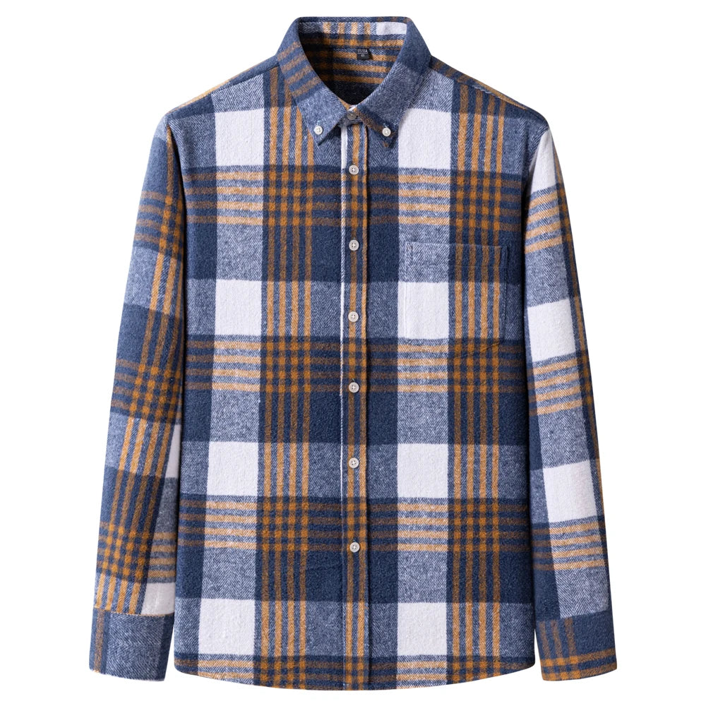 Langärmliges Flanell-Karohemd für Herren – weiche reine Baumwolle, Button-Down-Hemden, dick, Herbst und Winter – Wochenend-Casual, Ausgehen