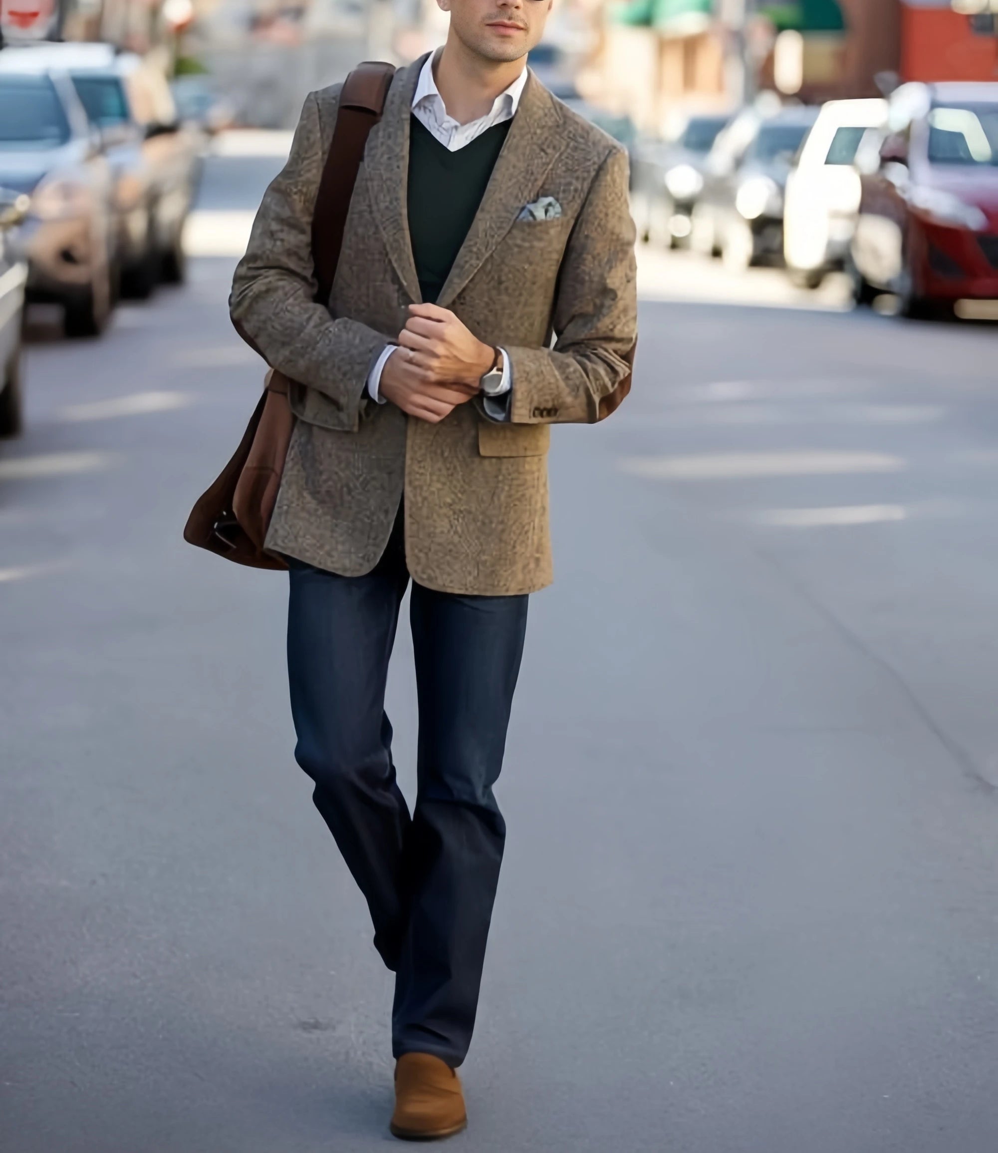 Vintage Winter-Tweed-Anzüge, braune Tweed-Herrenanzüge mit Patch-Design, Kostüm Homme, Smart Business, formelle Hochzeitsanzüge, 1-teilig