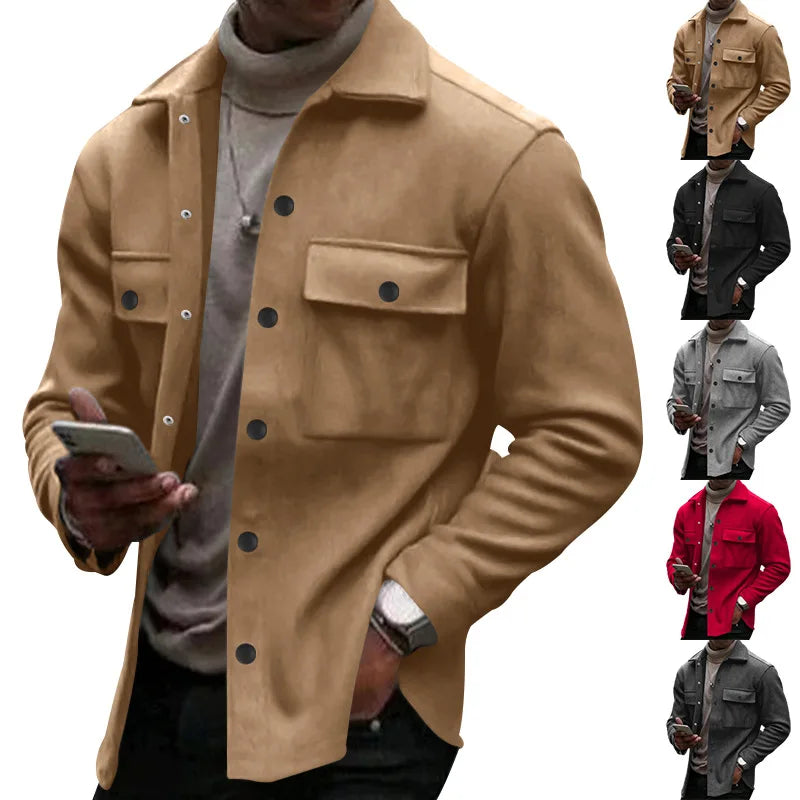 Winter European and American cross-border casual men's clothing fleece lapel European and American single-breasted slim jacket
