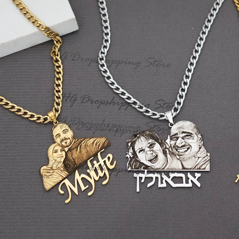 Personalisiertes Bild, Namensschild-Anhänger, individuelle Foto-Halskette, gravierte Porträt-Halskette, Weihnachtsgeschenk für Kinder, Schmuck, Familiengeschenke