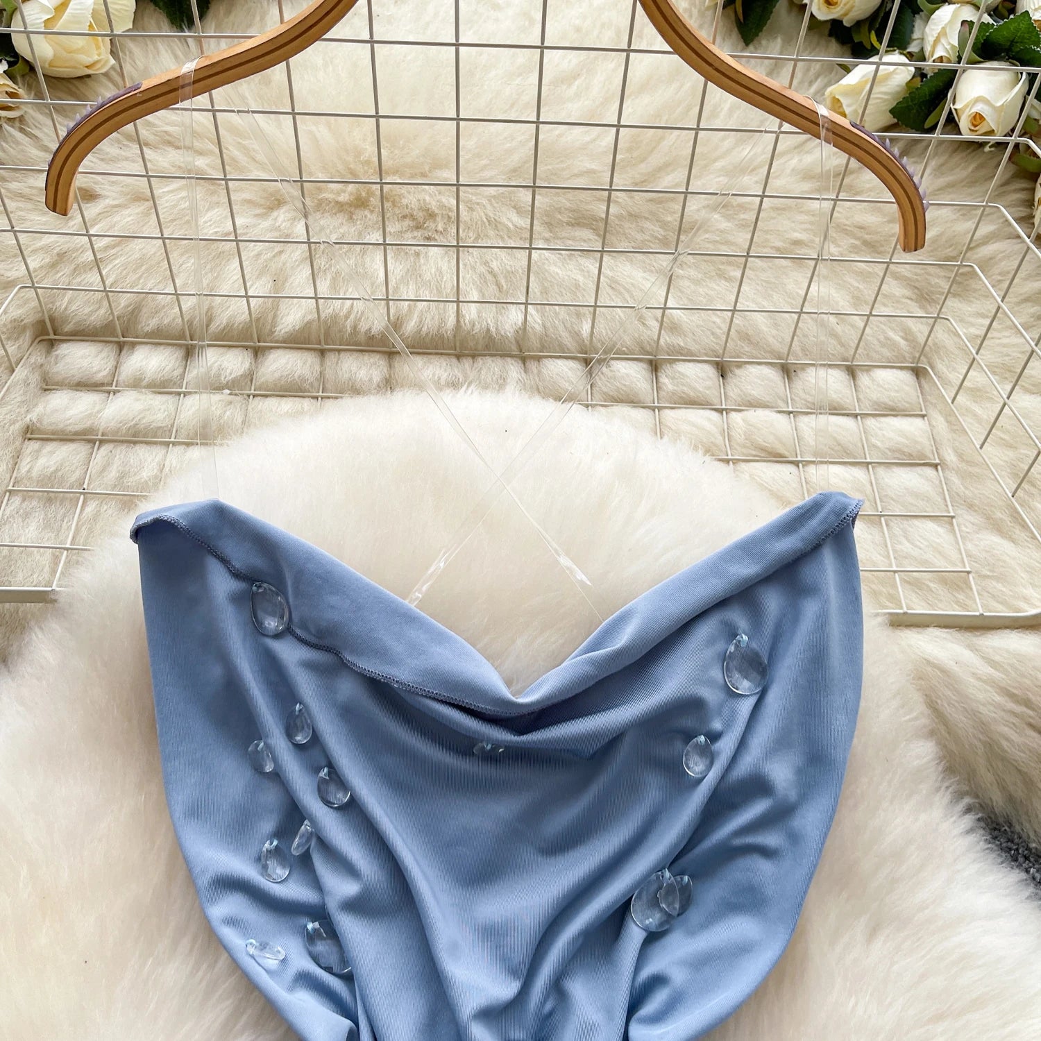 SINGREINY Fashion Beading Mini Sundress Transparent Sling Design Swinging Collar Hot Summer Ladies Sexy Backless Bodycon Dress