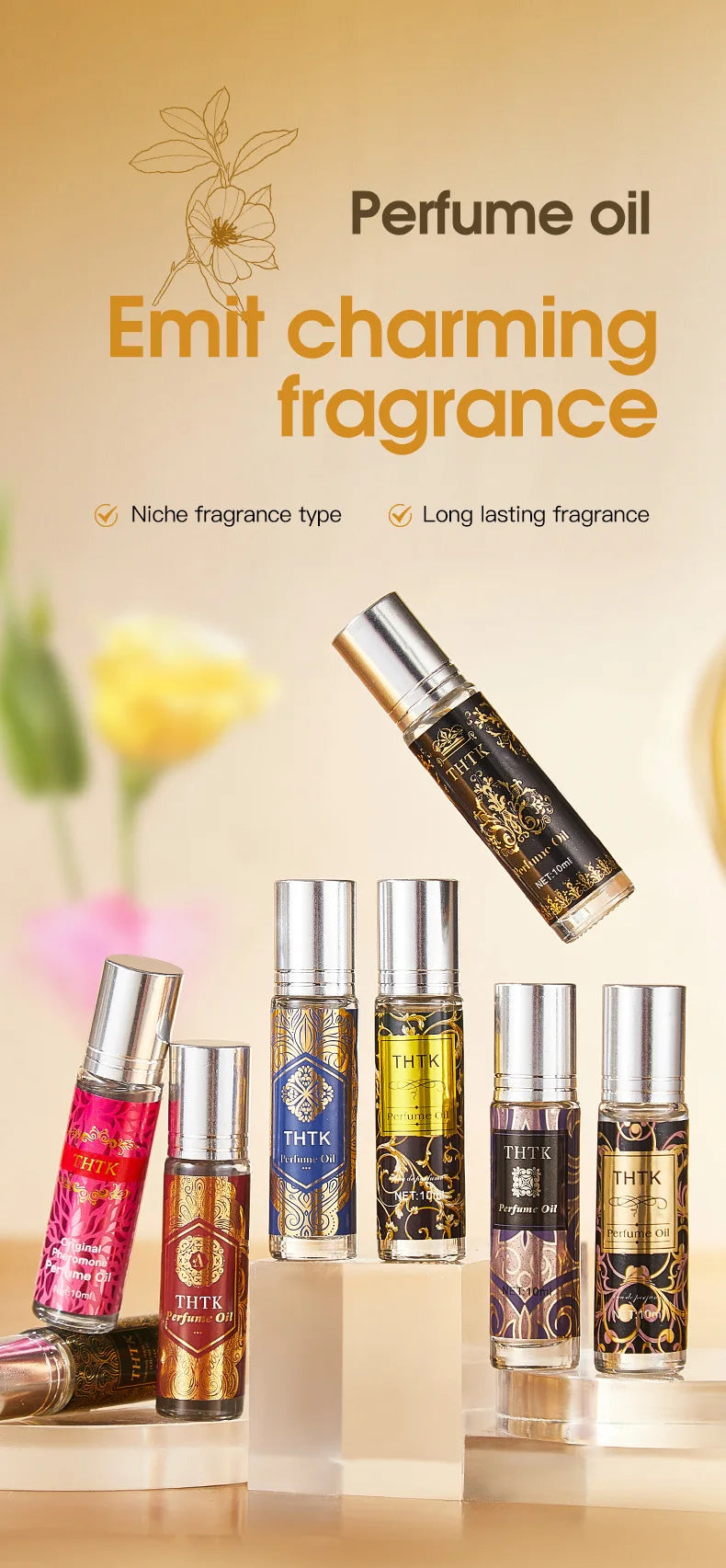 8-teiliges feromon-Langanhaltendes Parfüm für Männer und Frauen, frischer romantischer Duft, Blumenaroma. Es gibt einen schwachen Rosenduft um, Charmi