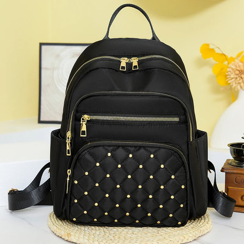 Rucksack mit Diamantkaro, besticktem Faden, genieteter Rucksack, Damenmode, Reisetasche, lässiger All-Match-Damenrucksack
