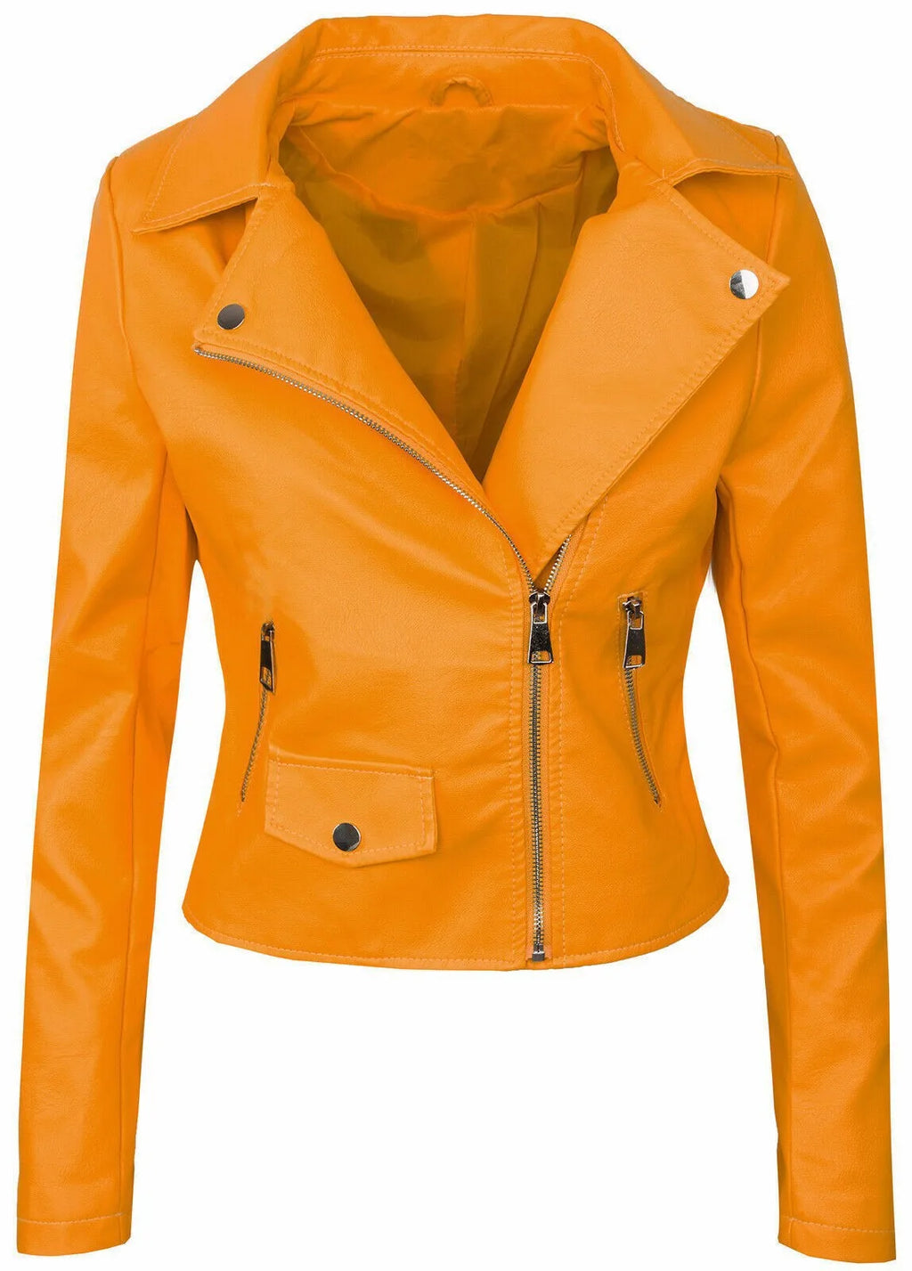 Slim Fit Short Zipper PU Leather Jacket Women's Solid Color Outerwear Autumn Winter Street Style Comfortable Casual Fashion