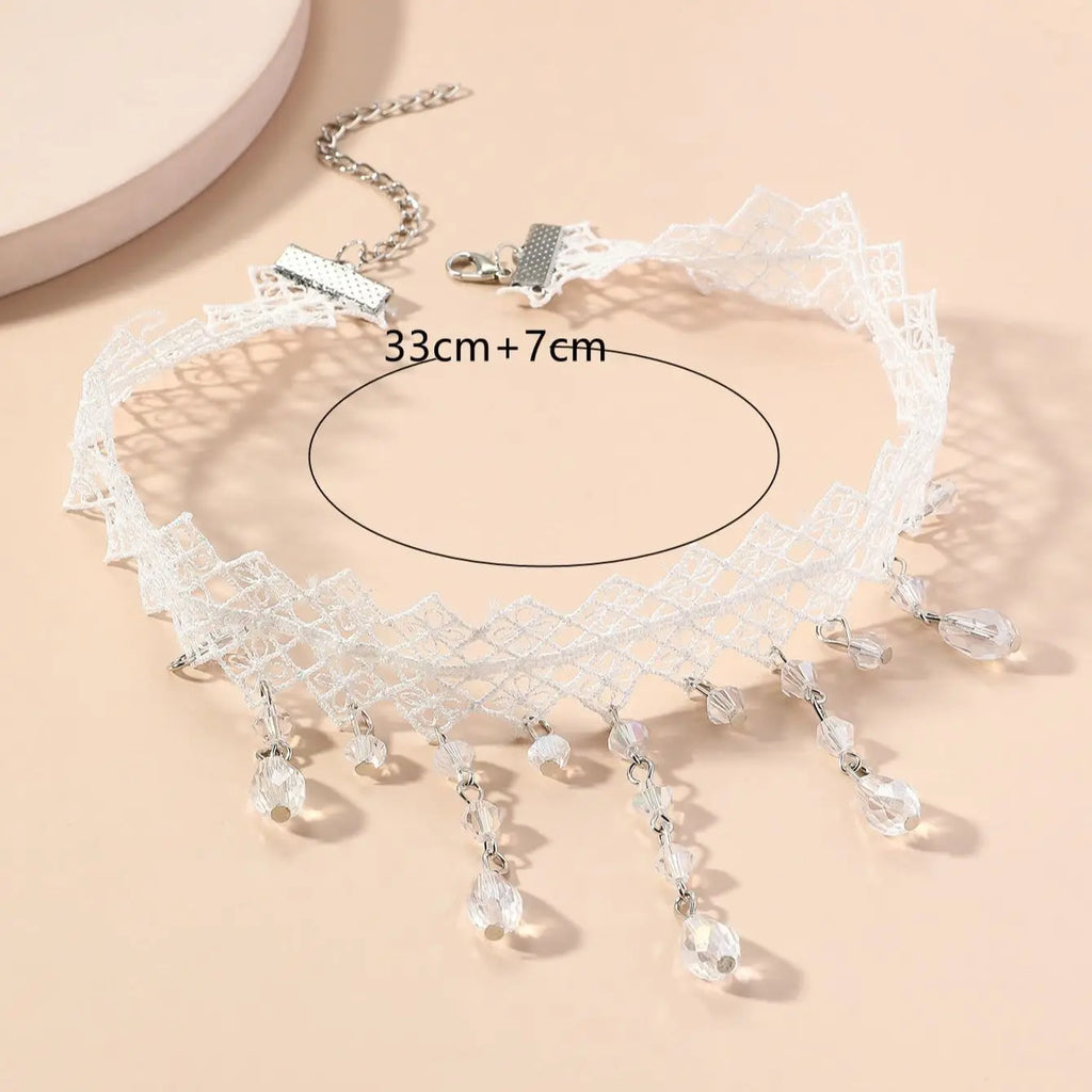 1 Px Damen-Halskette, wunderschöne schwarze Spitze, Kristallfarbe, Blumen-Halskette, Strand, Reisen, Urlaub, Mode, klassisch, personalisierter Schmuck, Abend D
