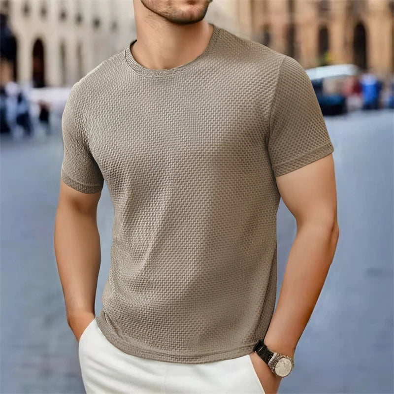 Lässiges Kurzarm-T-Shirt für Herren, 2025, neue Knochenblume, einfarbig, O-Ausschnitt, modisch, atmungsaktiv, bequem, Sommer, vielseitiges Oberteil