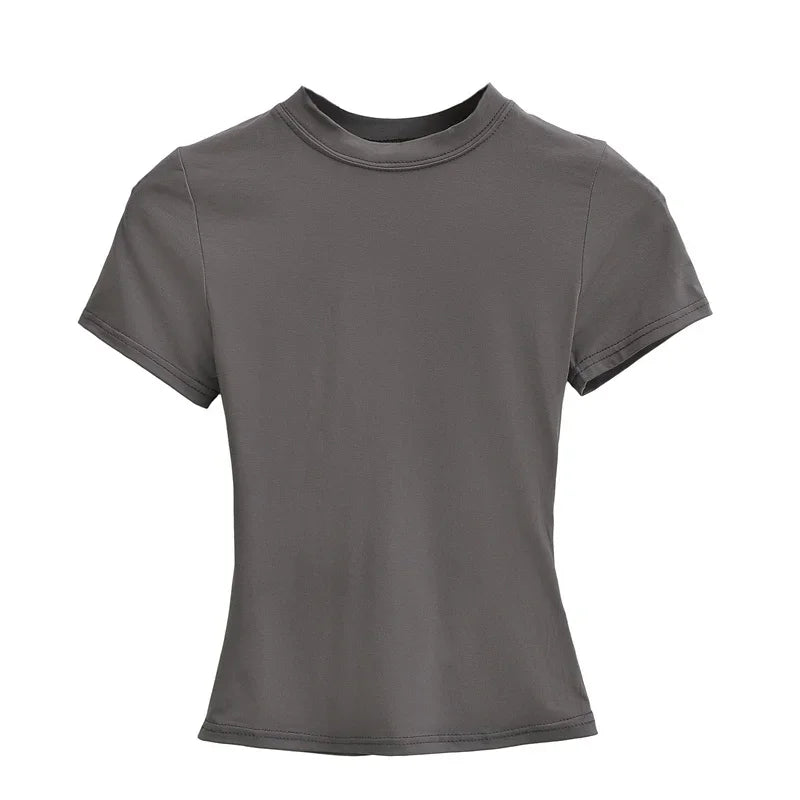 2025, neues, hochwertiges, lässiges T-Shirt, sexy, schlanke, kurze Ärmel, Modetrend, solide Damenbekleidung, Y2K-Tops