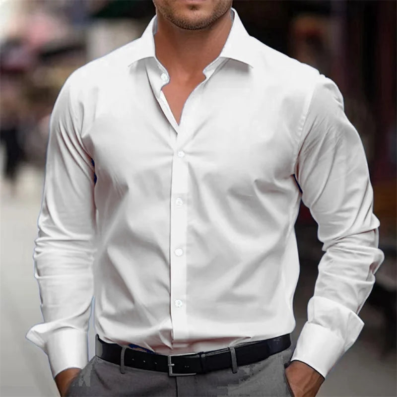 21-farbiges Herrenhemd, einfarbiges Hemd, langärmeliges Revershemd, einreihige Kleidung, Business, Büro, Mode, lässig, XS-6XL
