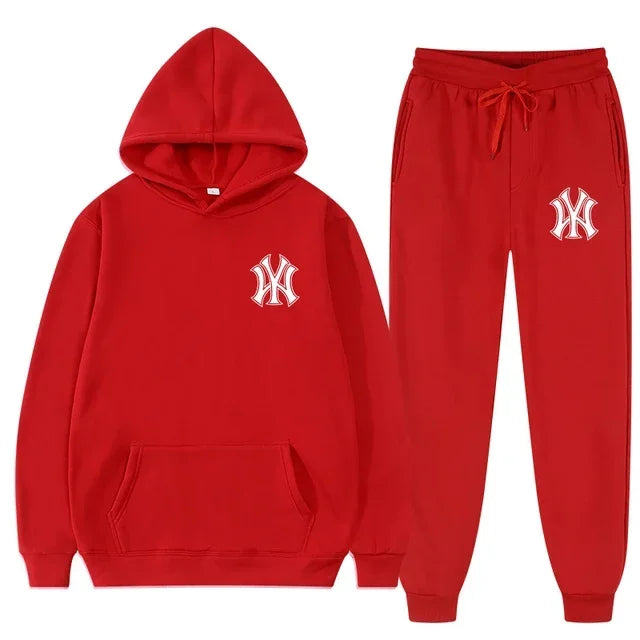 Men's running and fitness fashion casual sportswear set for autumn and winter, hooded sweatshirt + jogging pants two-piece set