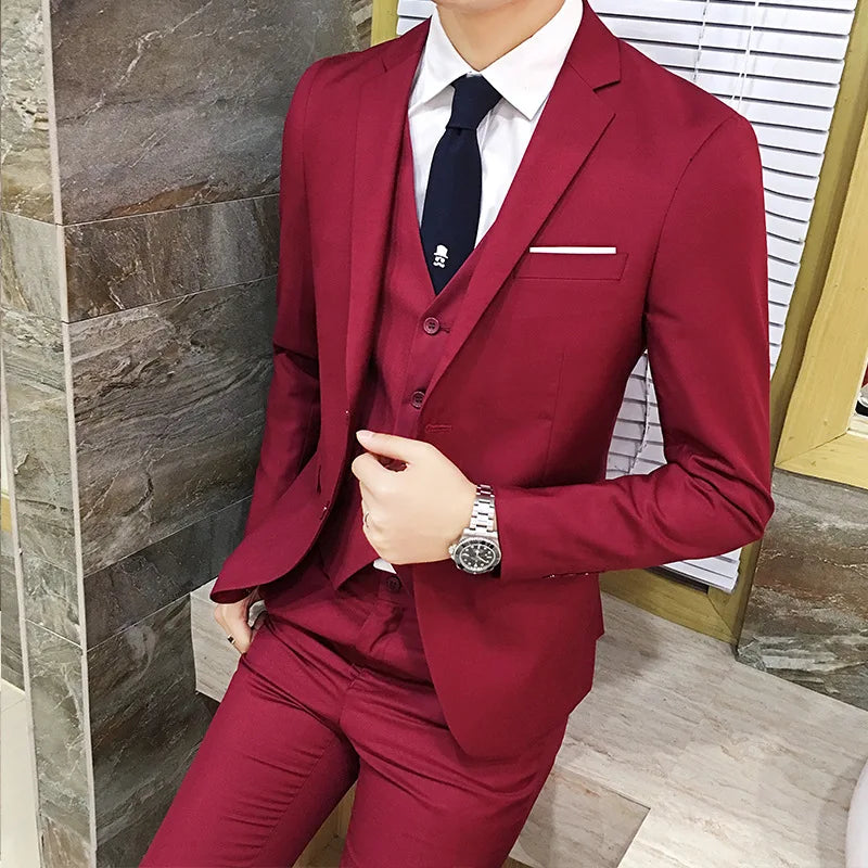 Frühling Herbst Neue Mode Für Männer Einfarbig Dünne Anzug Sets Casual Trendy Business 3 Stück Sets Blazer Weste Hosen männlichen
