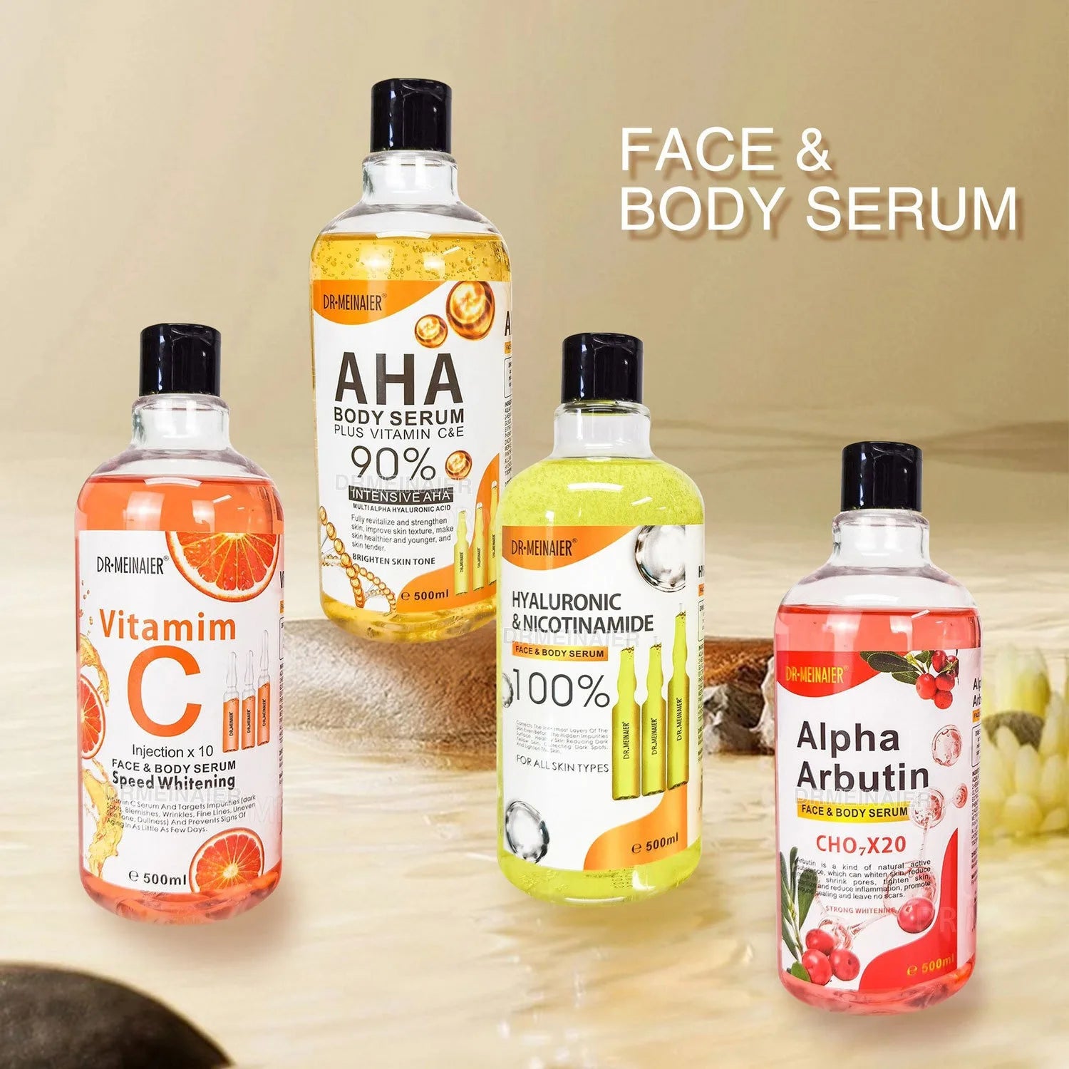 500 ml Hyaluronsäure-Gesichts- und Körperserum mit Vitamin C, Nikotinamid und AHA-Aufhellung, feuchtigkeitsspendend, fleckenkorrigierende Hautpflege