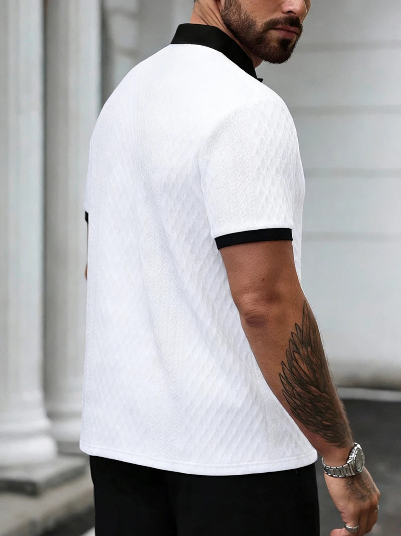 2026 Sommer Herren Jacquard-Strick Poloshirt mit Kontrastkragen Kurzarm Locker Sitzend Weich Atmungsaktiv Lässig Sport Tägliche Kleidung Oberteile